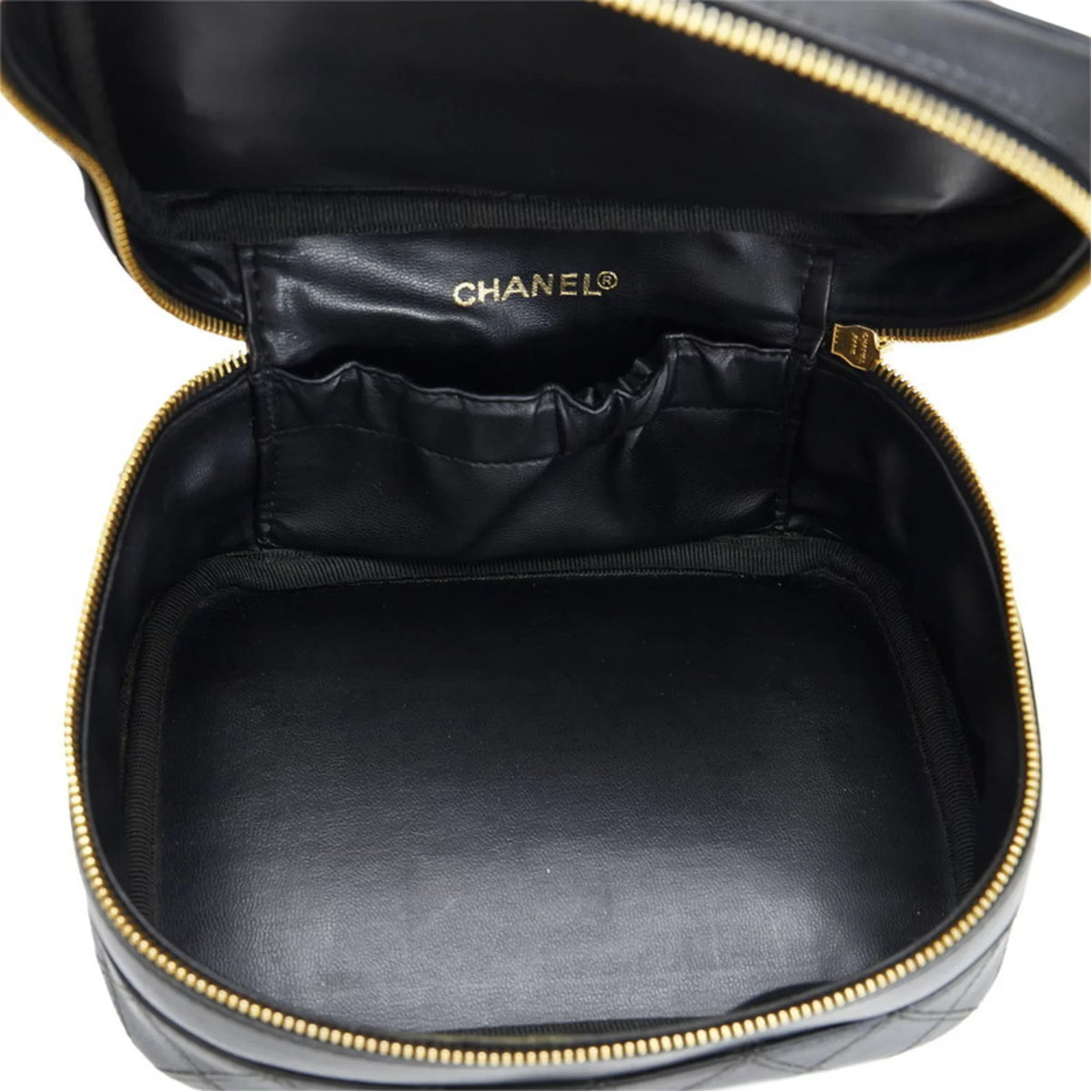 Bag Pre-Owned Ladies CHANEL (Fair) Lambskin Bicolore Cocomark Vanity Black Handbag Chanel