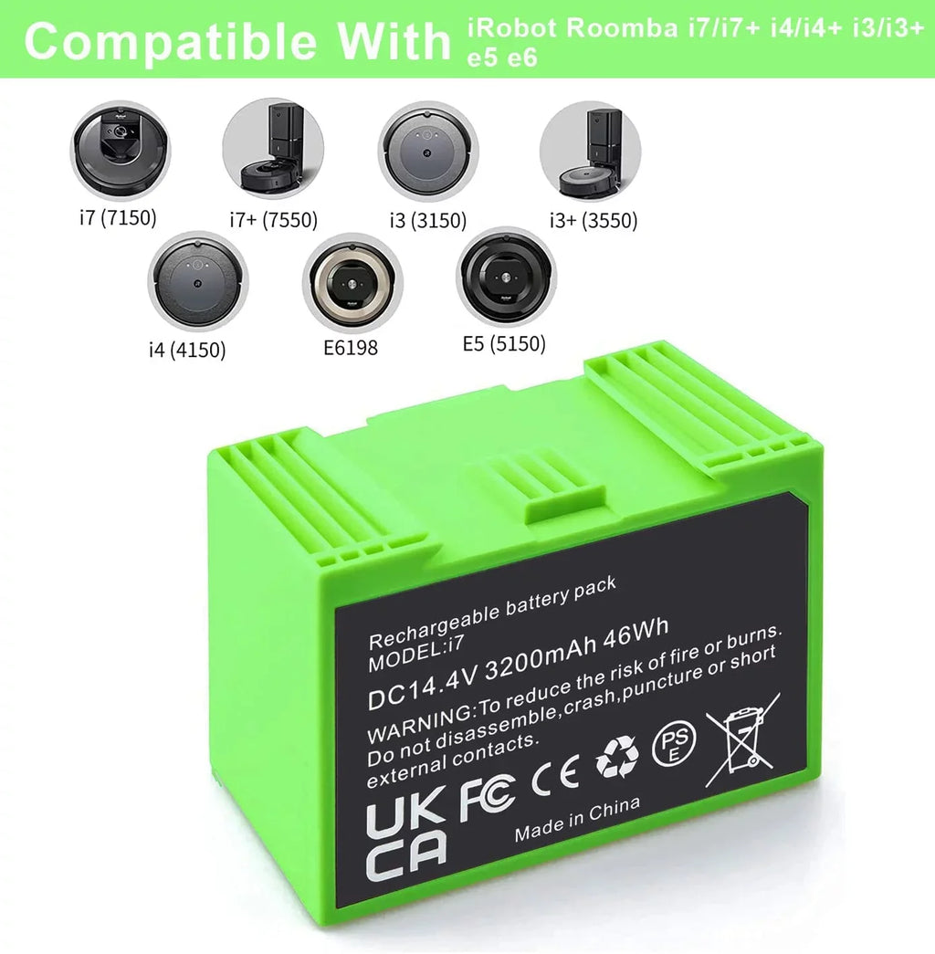 Replacement i6 iRobot Roomba 7550 e i 3150 Ion Lithium e5 Battery 3550 i4 i3+ for i8 4150 i7158 i4+ 7150 4552 i7+ I7 e6198 and i3 e6 e5152 e5150 Plus