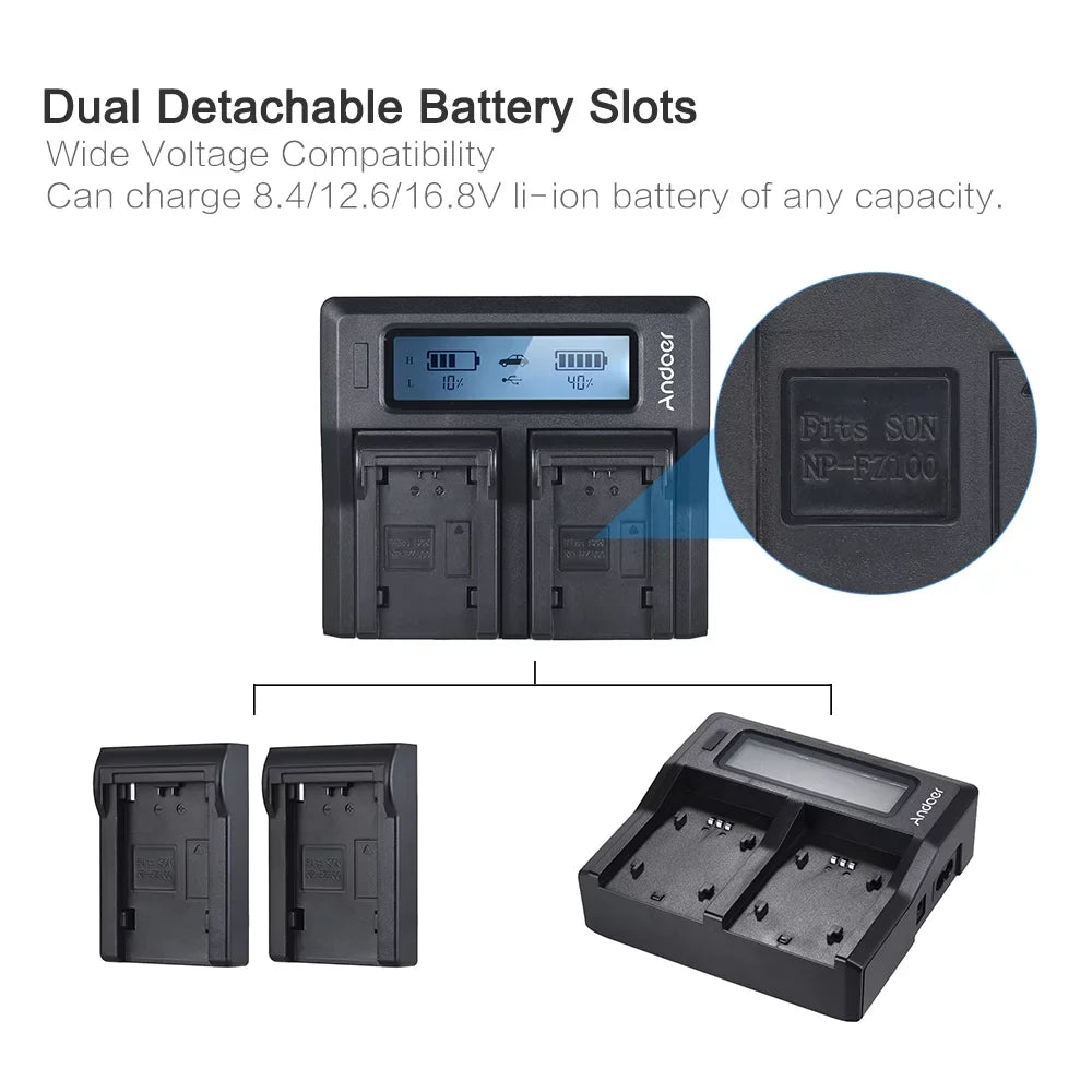 Sony Models Andoer A7RIII Battery Channel Camera A9 A7SIII A7III Dual for Replacement LCD NP-FZ100