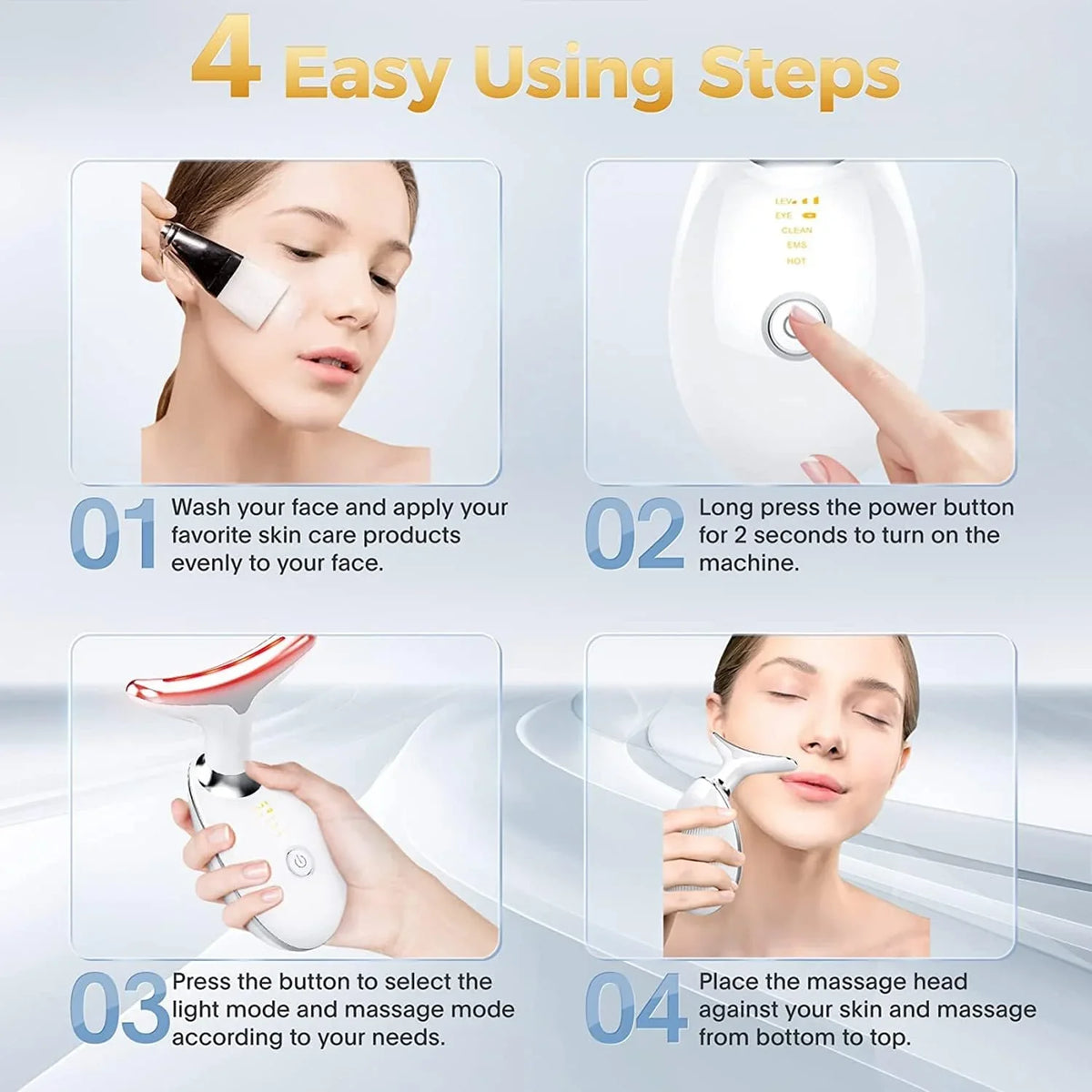 Deplux Therapy & Device, Color Beauty 7 Face Rejuvenation Glossy for Red Face Neck Neck Skin Face, Device, for Tightening White