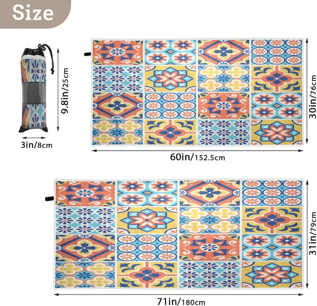 Swim Quick Oversized Beach Talavera Towel, Towel 31”X71” Tiles Pool Towel Lightweight Sand Free Thin Dry Bestwell Yoga Microfiber Shower Style Mexican Bath Blanket, Multipurpose Towel