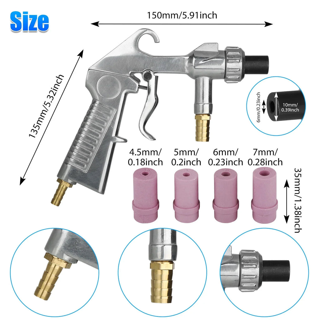 Ceramic Nozzle with 4 Gun Sandblaster Blaster Kit Air Abrasive Sandblasting Sand