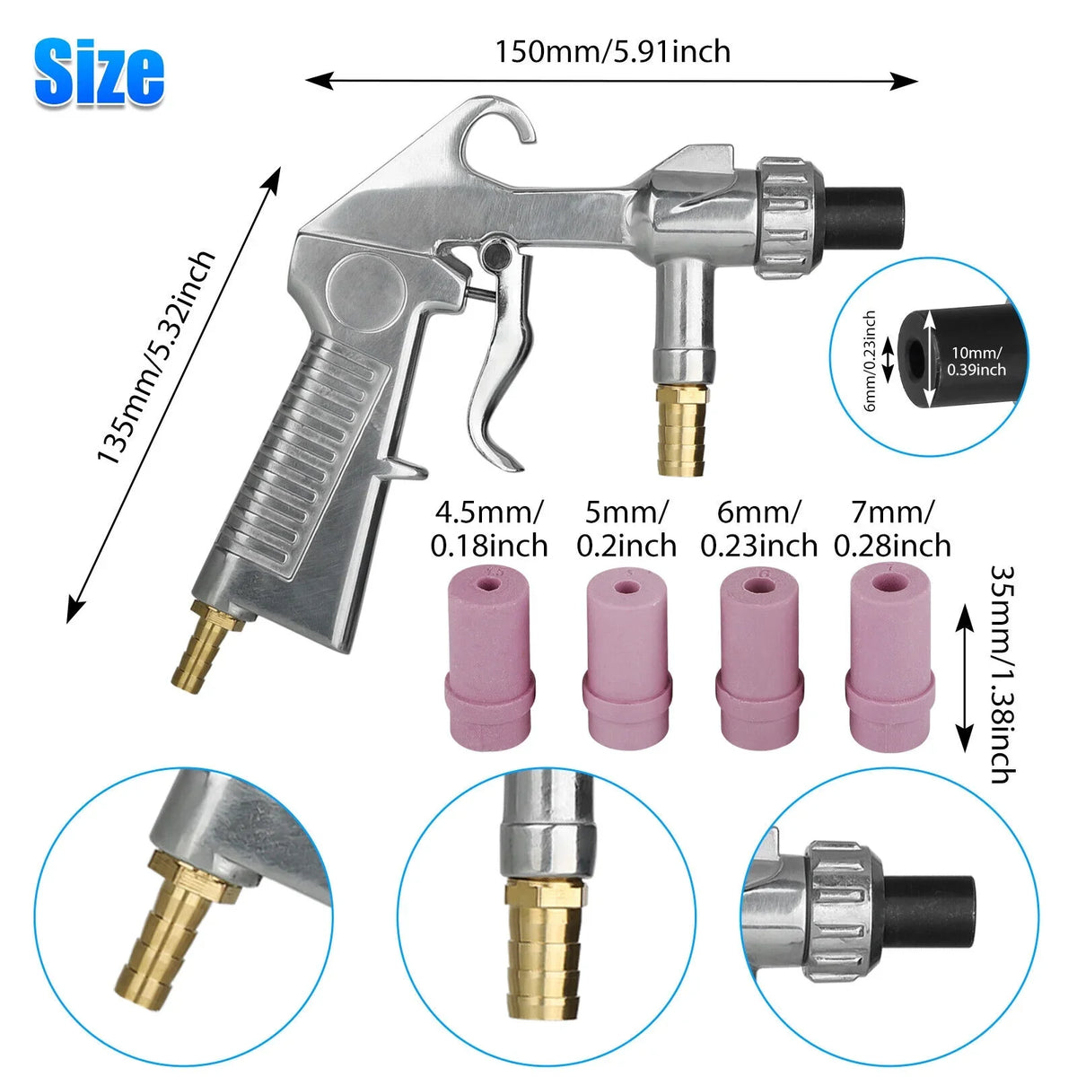 Ceramic Nozzle with 4 Gun Sandblaster Blaster Kit Air Abrasive Sandblasting Sand