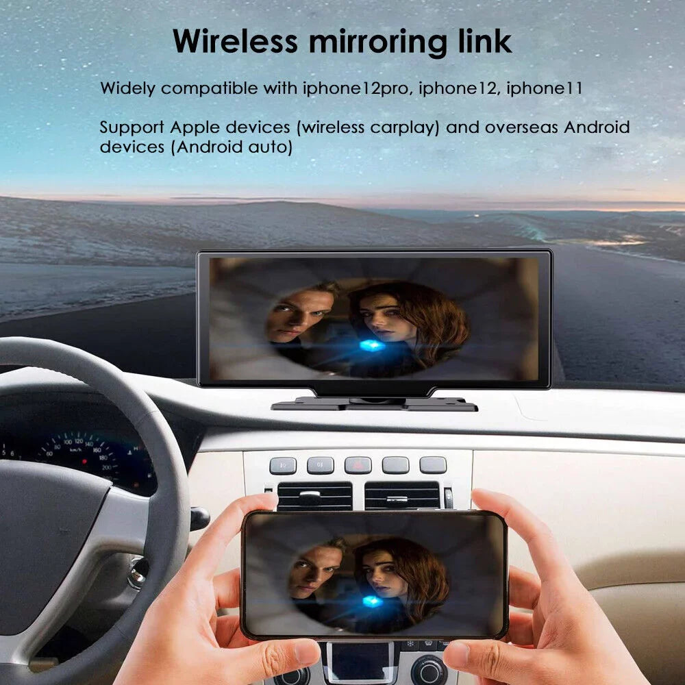 and Carplay 2K Car - WIFI Stunning 10.26'' Dash DVR Touch Resolution Android Screen Smart KingFurt Auto Camera Compatibility Wireless