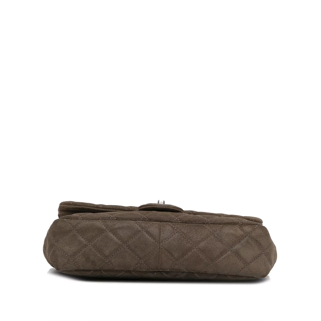 Bag Flap Unisex Suede Authenticated Small Shoulder Leather Double Classic Brown Pre-Owned Chanel