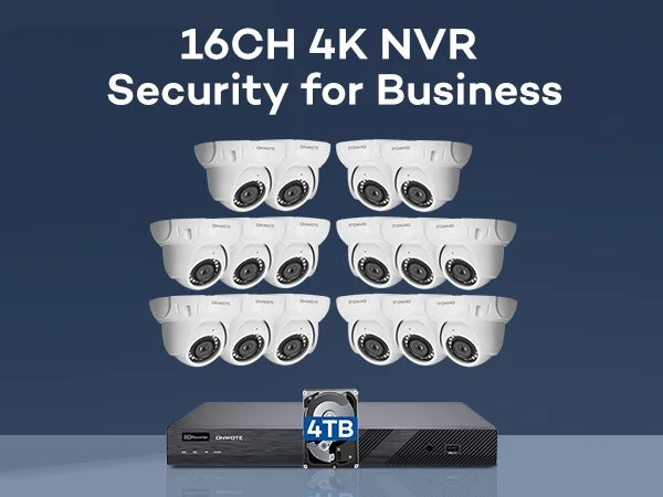 Channel PoE Human Cameras, Detection, Camera AI for 16 4TB 24-7 8MP Surveillance NVR PoE Outdoor HDD pre-installed 4K with 6MP IP Business System, 16CH Recording, & 16pcs 4K Vehicle Security ONWOTE