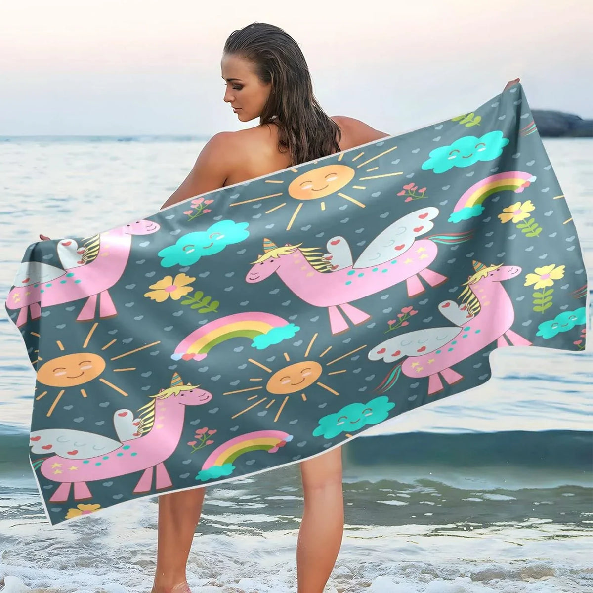 31”X71” Towel, Quick Towel Free Bestwell Yoga Sand Pink Dry Oversized Blanket, Thin Swim Beach Pool Shower Bath Towel Multipurpose Microfiber Towel Unicorns Lightweight