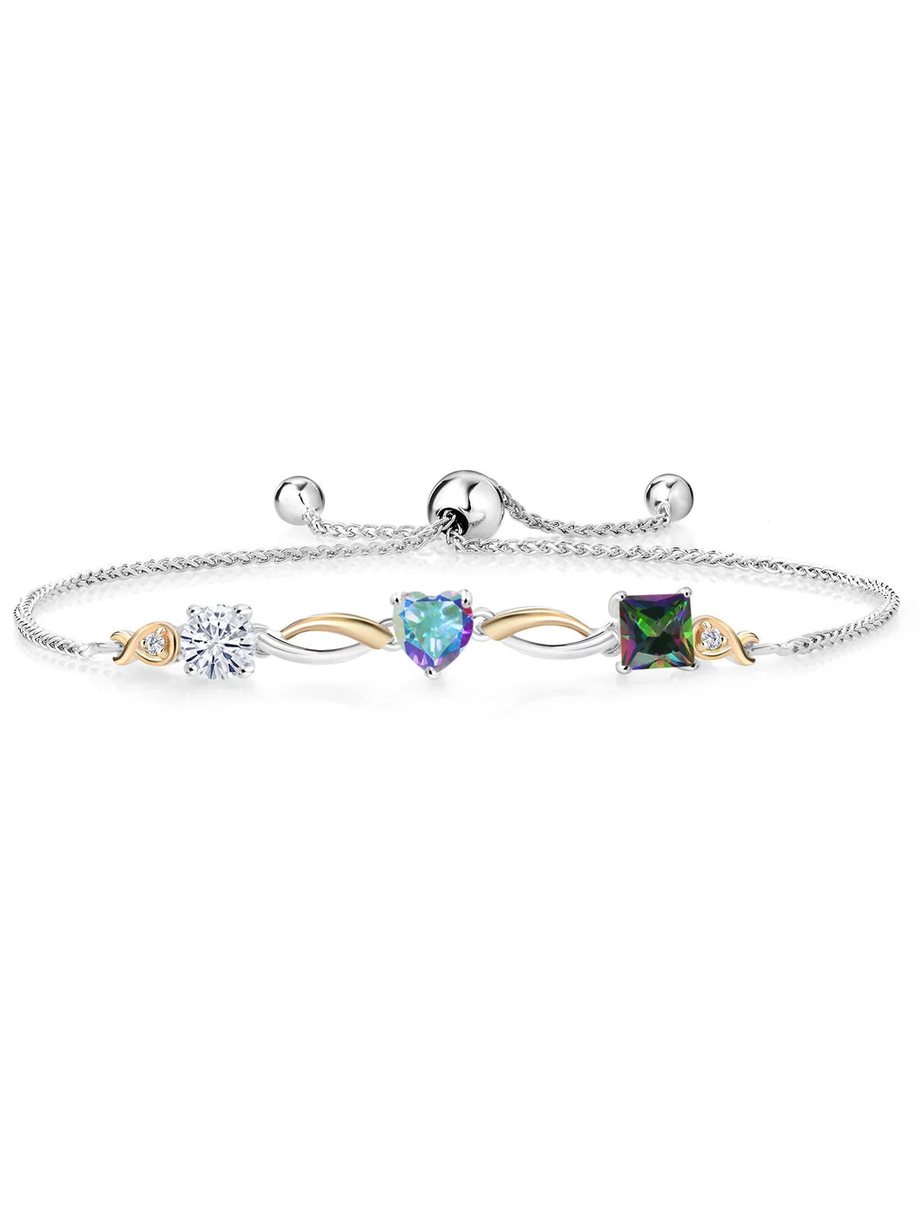 By To Keren and Topaz and Diamond Grown Mist 9 Mystic Yellow Moissanite Hanan Mercury 10K Green Up Gold Tennis Silver (2.30 Topaz inch) Women 925 Bracelet for Lab cttw, Mystic Adjustable