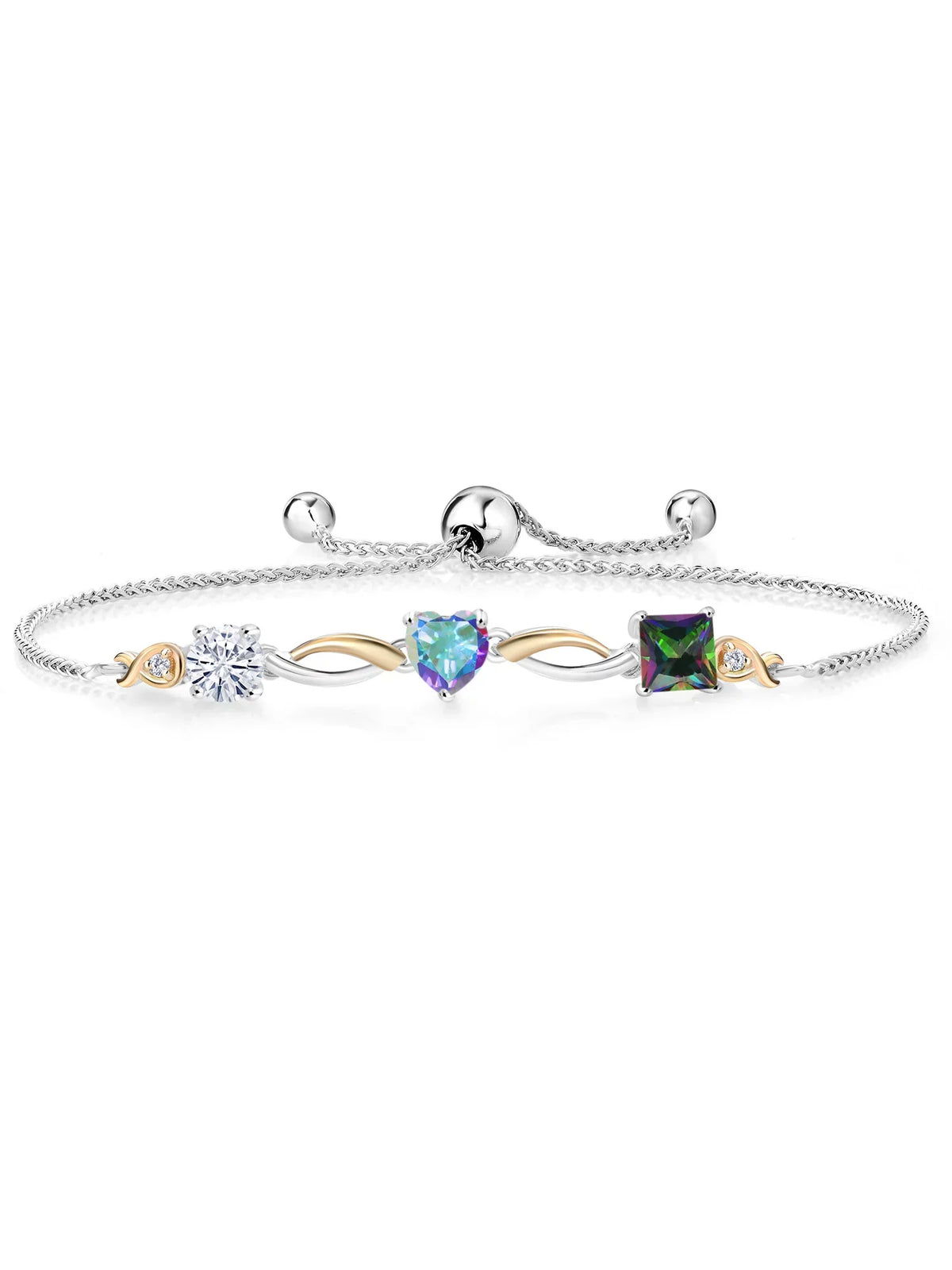 By To Keren and Topaz and Diamond Grown Mist 9 Mystic Yellow Moissanite Hanan Mercury 10K Green Up Gold Tennis Silver (2.30 Topaz inch) Women 925 Bracelet for Lab cttw, Mystic Adjustable