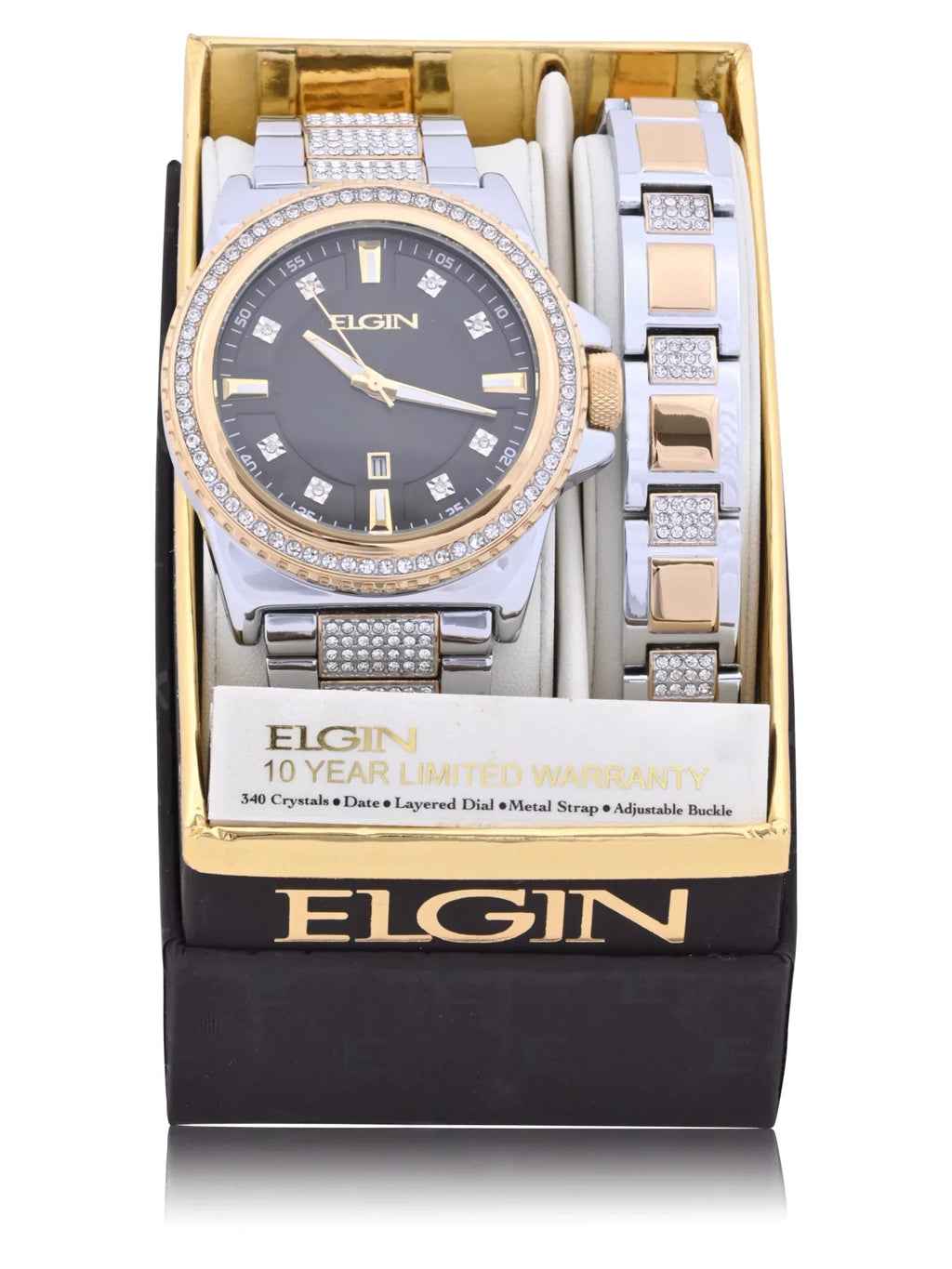with and Watch Case Alloy Set (FG180015ST) and Male Adult Stones Gold Bracelet and in Silver Elgin