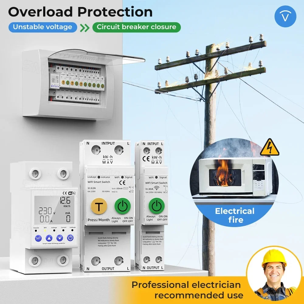 for Current Protections Intelligent Multifunctional Mobilephone Voltage Settable WiFi Control Voi with Protector Htovila Automatic APP Values Assistant Reclosing Compatible Meter
