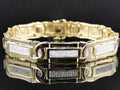 Gold 3 Inch 14K Ct Cut Pave Genuine Bracelet Diamond Yellow Round Mens 8.5 Set