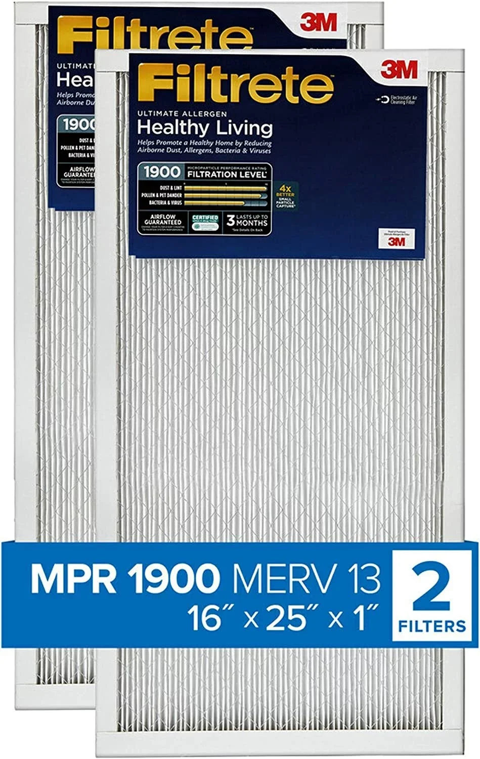 dimensions Healthy 16x25x1 2-Pack Filtrete x 1900 MPR 15.719 Living Air Allergen, 0.78 MERV Ultimate Filter 13, x 24.72 exact