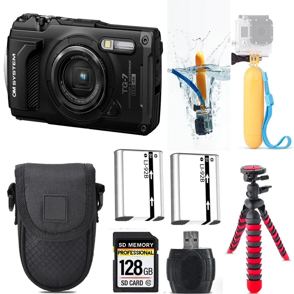 SYSTEM TG-7 Olympus + Camera Digital + Extra +Tripod Case Kit (Black) Tough + Floating -128GB Battery Grip OM Hand