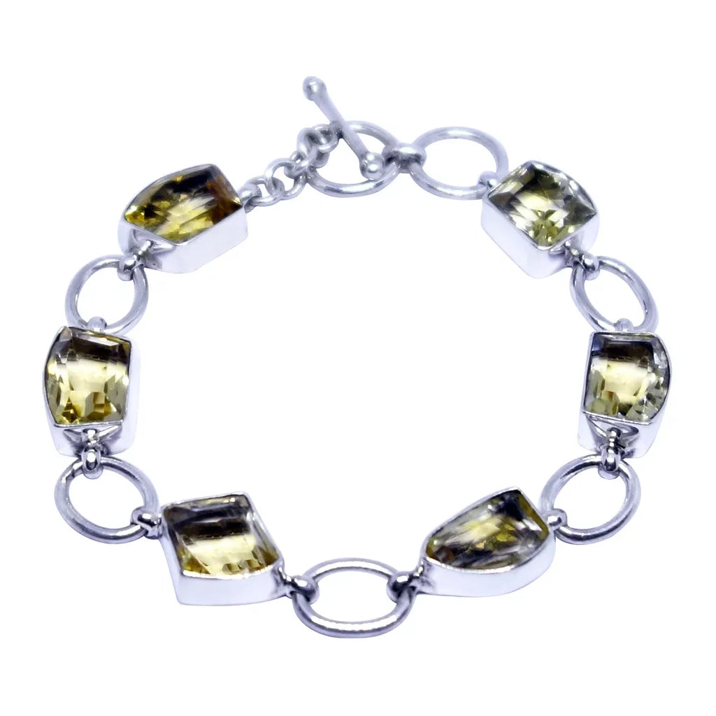 Silver Bracelets, Designer Fashion Quartz Handmade 925 Natural Gemstone, Lemon Women, Jewelry Bracelet for