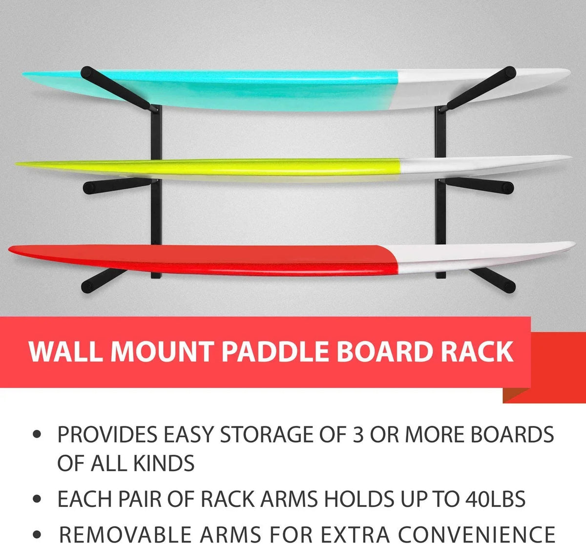 Store with Hanger 3.54" Yes4All 5.51" x Longboards, Mount Paddle Up Board to & Foam, Padded Heavy Racks, Surfboards, 34.25" Surfboard Black, Display 3 Wall x Duty Snowboards, Steel