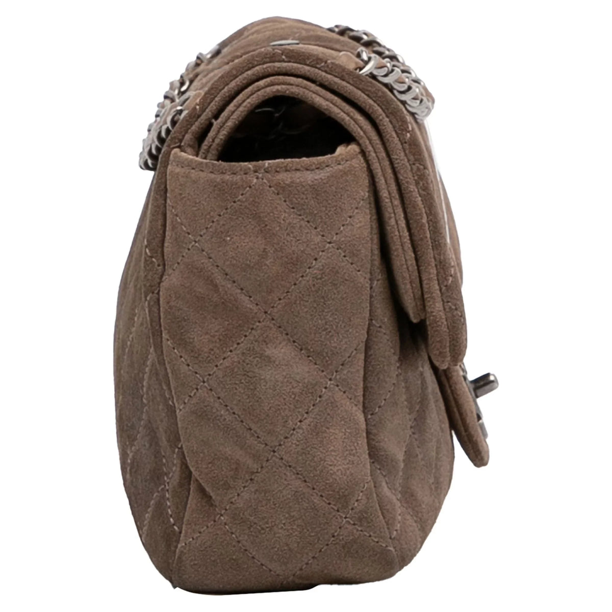 Bag Flap Unisex Suede Authenticated Small Shoulder Leather Double Classic Brown Pre-Owned Chanel