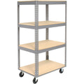 Easy Shelf 24"W Casters, Truck, x 65"H 48"L 4 Shelves, Boltless x Polyurethane Adjust Wood