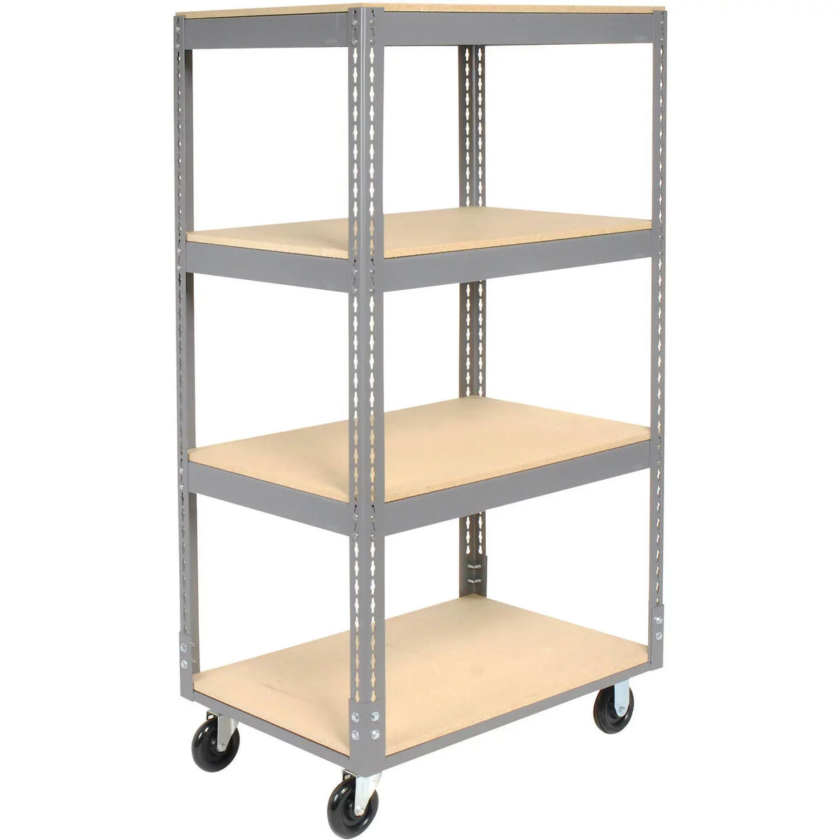 Easy Shelf 24"W Casters, Truck, x 65"H 48"L 4 Shelves, Boltless x Polyurethane Adjust Wood