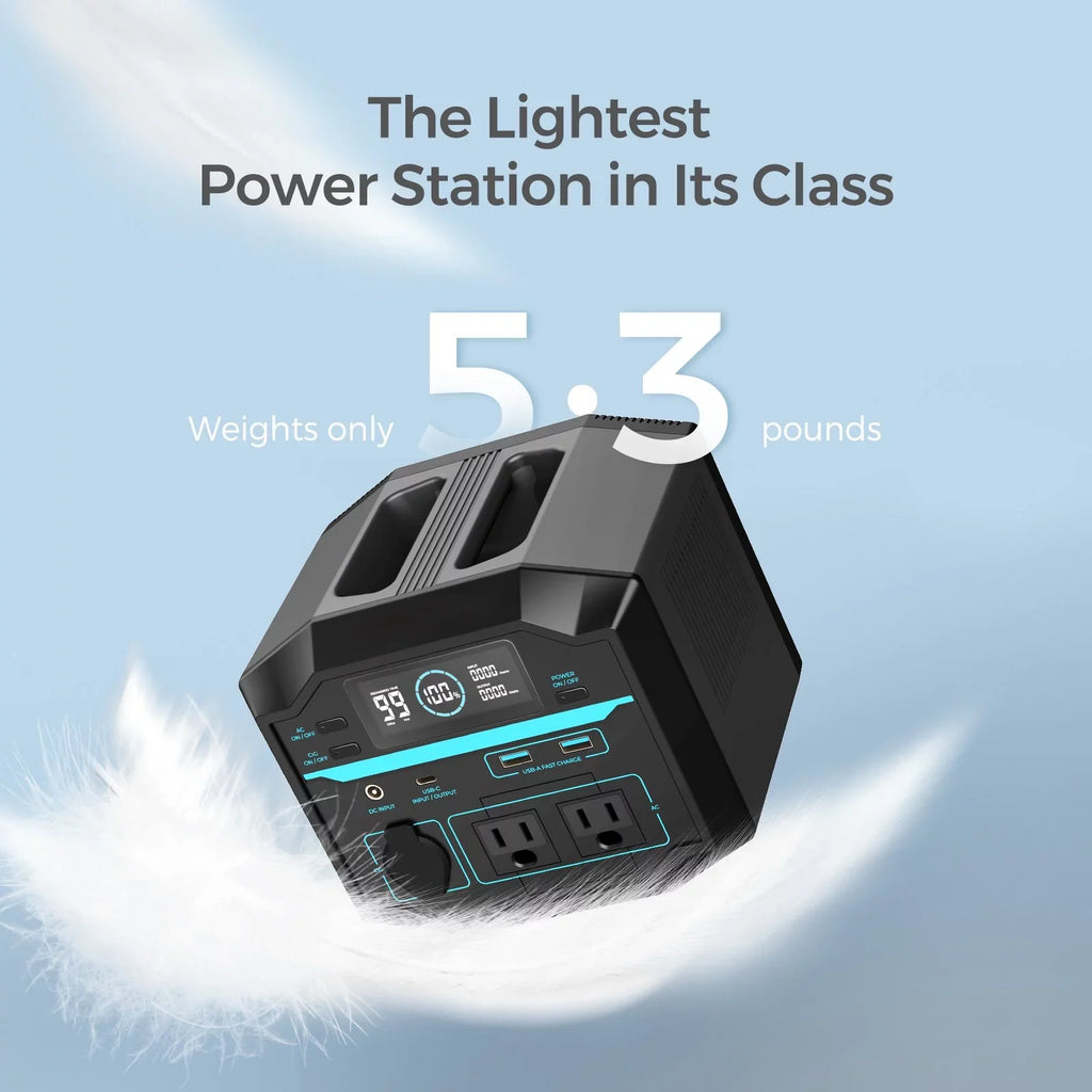PD Charging Portable AC Outdoor 222Wh Emergency Camping Lightweight Output, Solar Pass-Through Outlets, Renogy Generator Lithium Power Station 120V/200W 60W Backup Home Battery for 2 USB-C