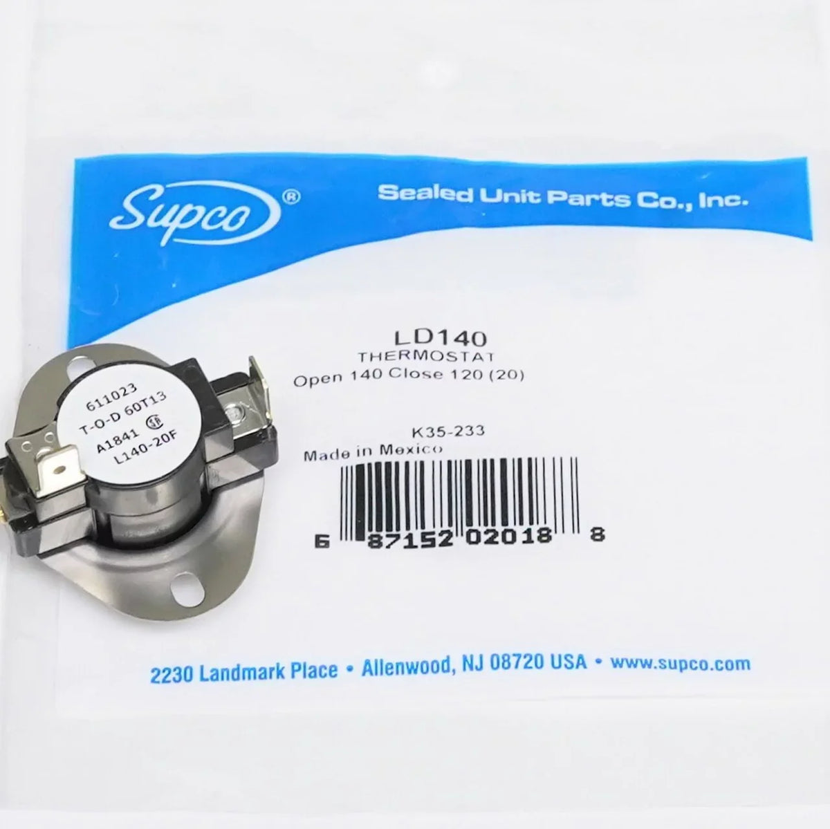 Thermostat Thermodisc LD140 On Open Supco Rise 3 LD140-20 Limit Heater Wire Supco