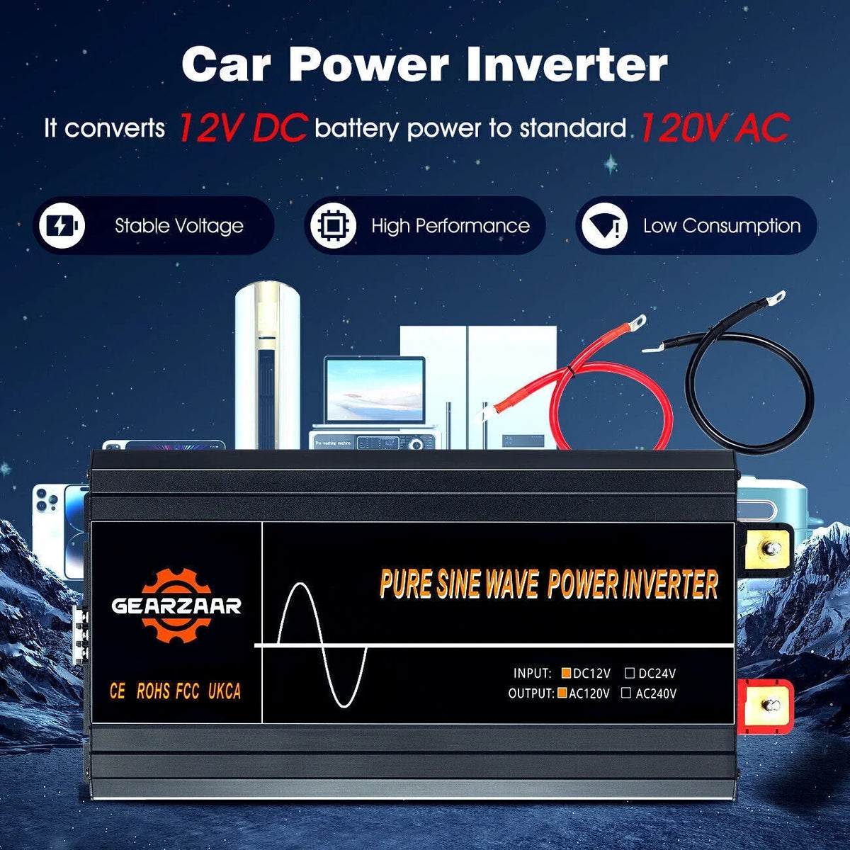 DC Sine 12V Car Power Inverter Pure 7000W Car To RV Converter LCD Solar AC 120V Wave
