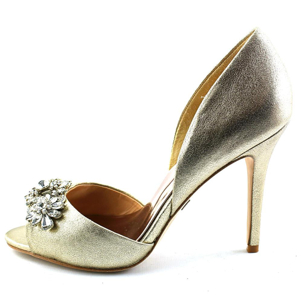 US Women's Pump, D'Orsay Badgley II Suede, Giana M Pewter Mischka 7.5 Metallic