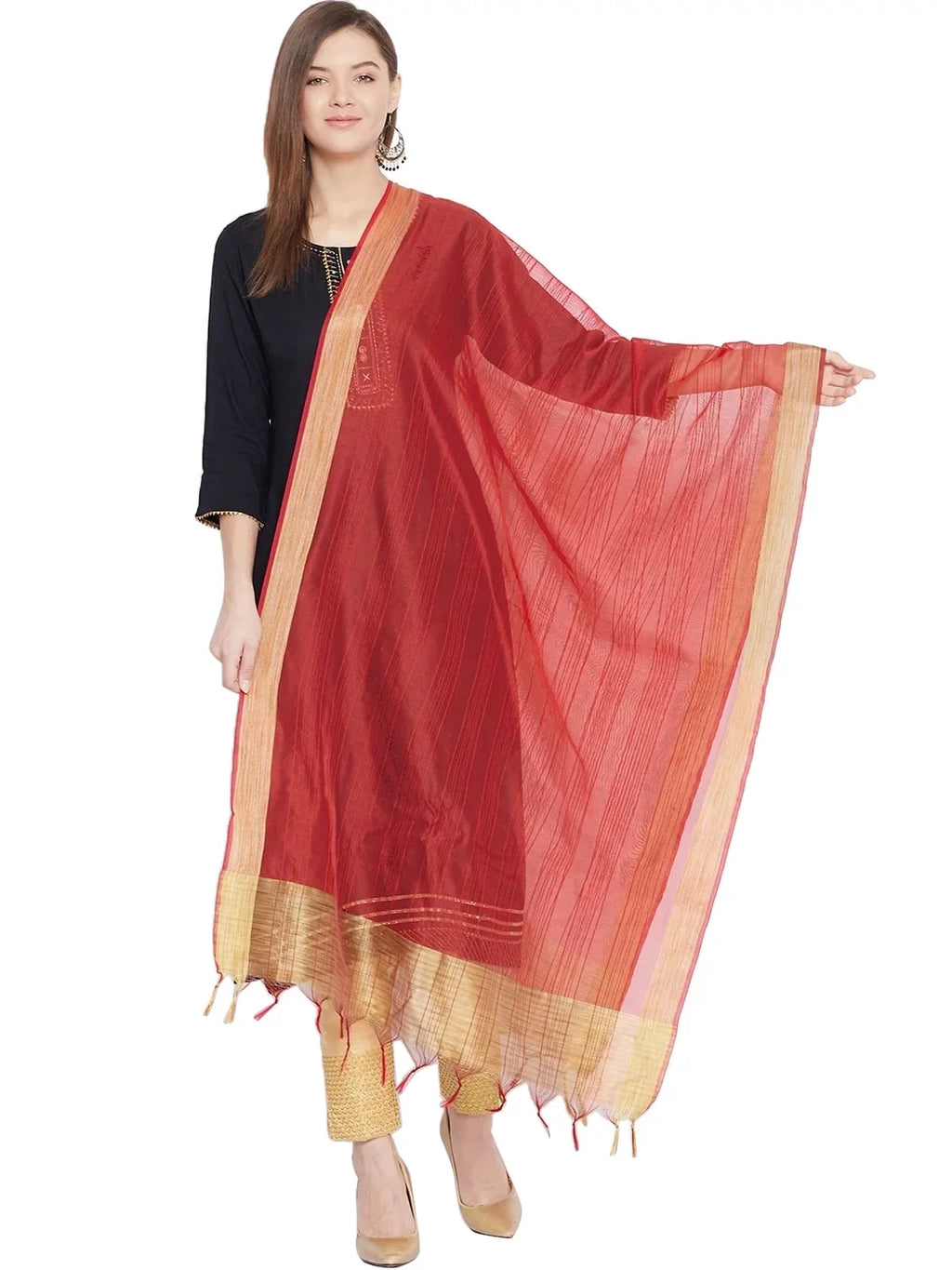 Indian Ethnic Dupatta, eloria Shawl Woman's Stole, Scarf Chunni, Red Plain Wrap