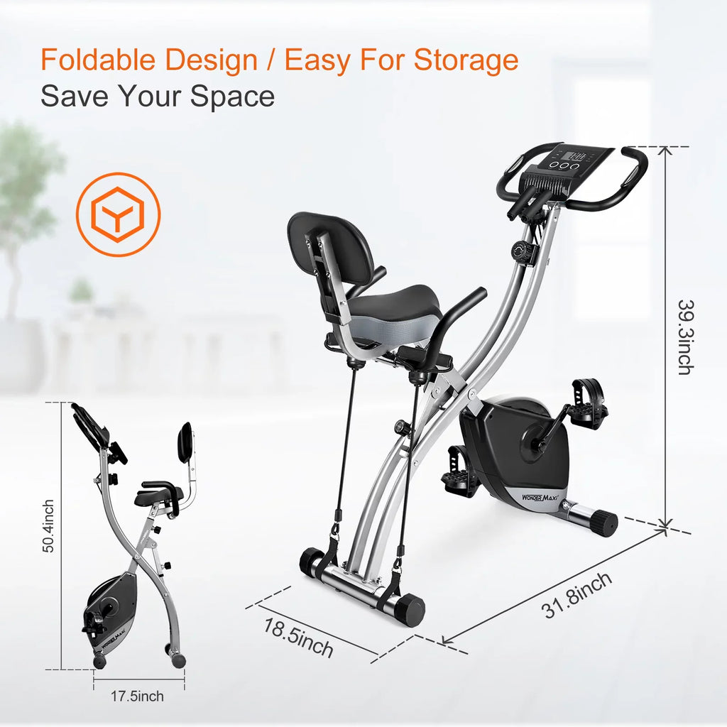 Resistance Bands Back Folding with Workout Maxi Indoor Exercise Arm Wonder Bike, and Upright Magnetic Recumbent Front