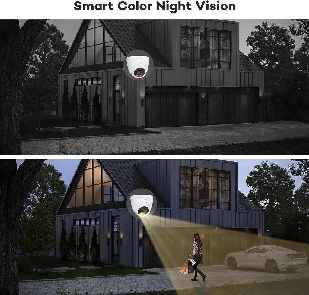 Pcs Wired Security System Channel Human PoE Vision, HDD, Detection with PoE Outdoor 8 Night ONWOTE Cameras, for NVR 6MP Business 8CH Home System, Vehicle IP AI 122° Camera Color 2TB 4K 4K 4