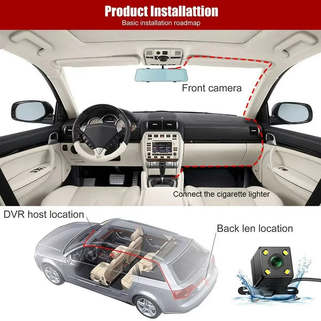 for 170°Wide 1080P Motion Car Night Detection Dash Rear Camera Cars Front 4.3" Parking Cam DVR Trucks, Car G-sensor, Monitor, Rearview Vision, Cam Mirror Dual Angle Monitor, Lens