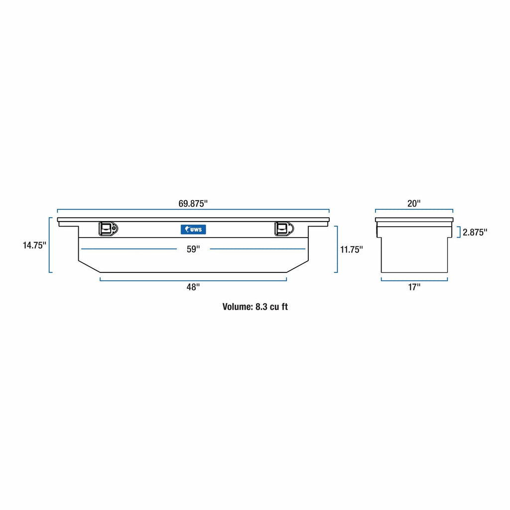 69IN ANGLED UWS/United LID Welding SINGLE UWSTBS-69-A-LP PROFILE TBS-69-A-LP ALUMINUM CROSSOVER TOOLBOX LOW Services