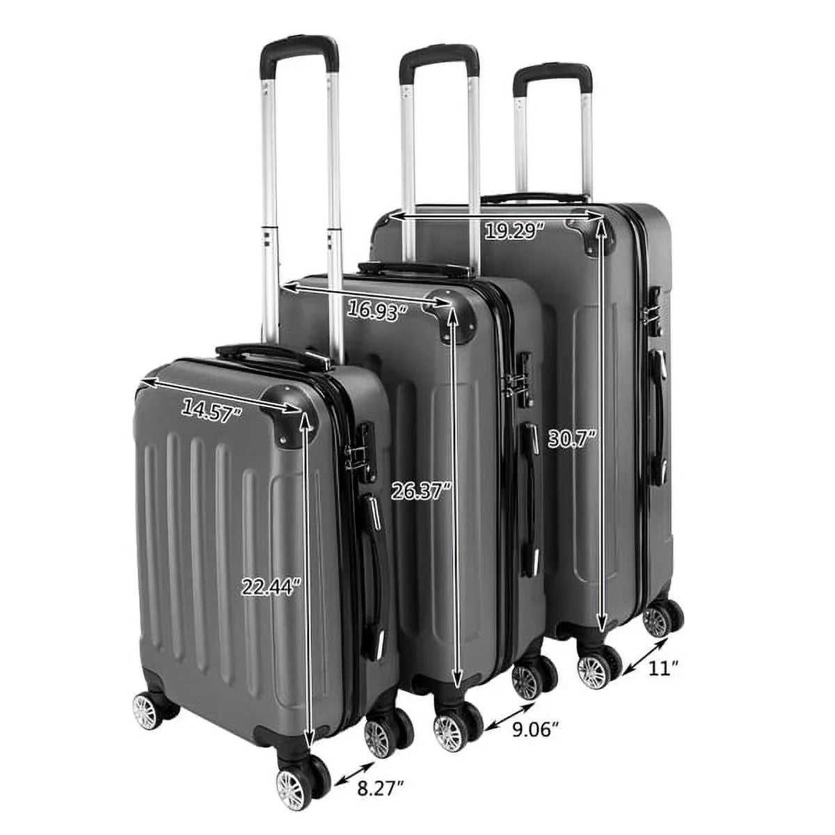 28" 20" - Trolley Case Gray 3-in-1 / Portable Travel Lightweight / Set ABS 24" Suitcase Dark