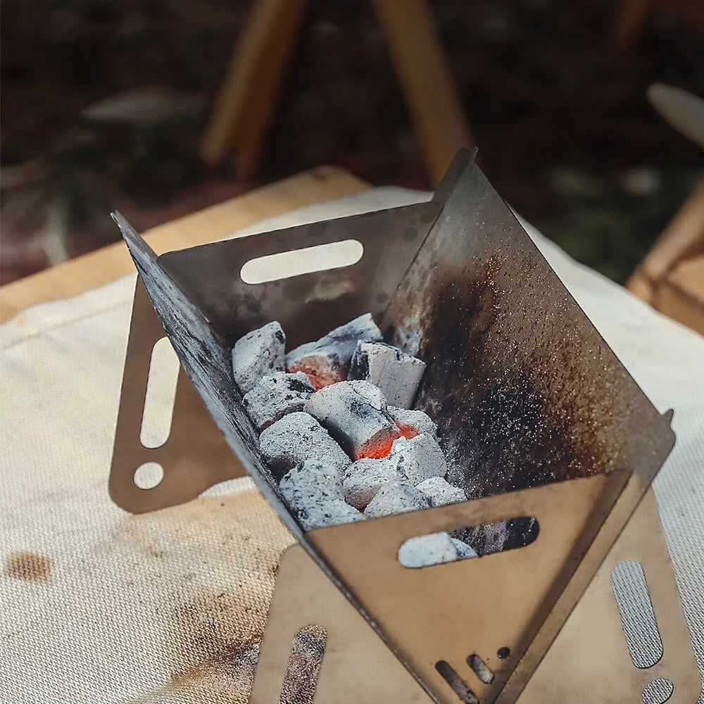 Steel Portable Cooking Burning Stove Stainless Grill Outdoor Plate Stove Wood Camping with Folding Backpacking