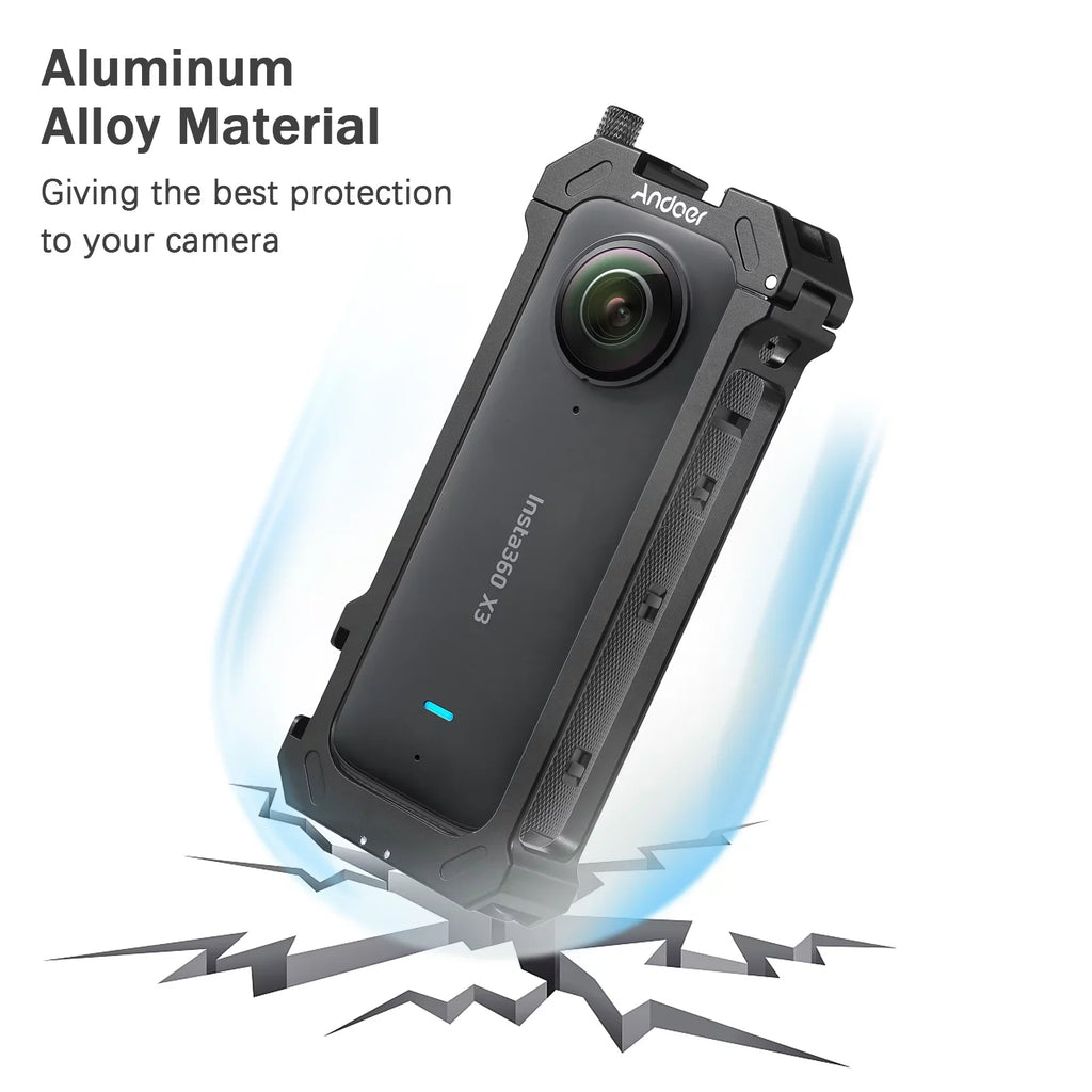 Vlog Accessories Mounts Cold Video Shoe Cage for Protective Andoer Dual - Aluminum Frame Sports Insta360 with Metal X3 Alloy Camera