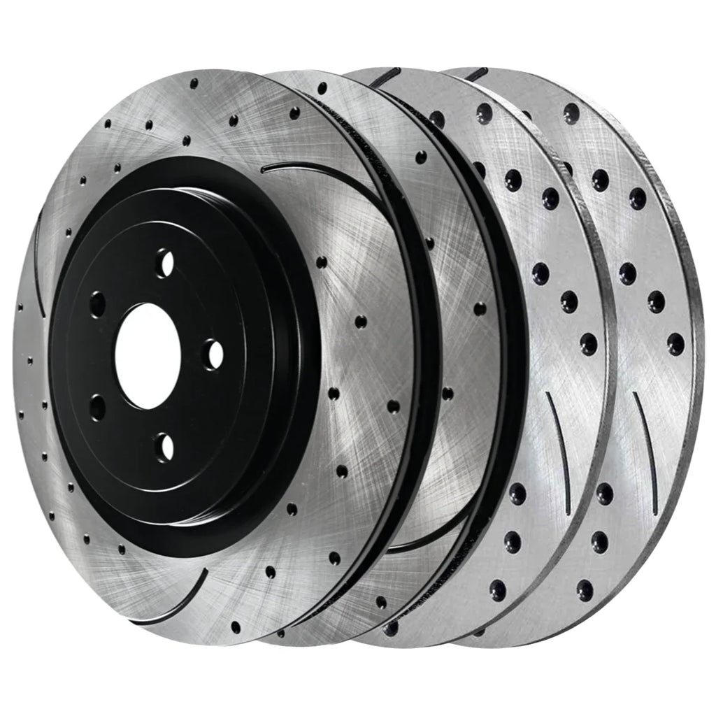 Front 2.4L 3.6L Set FWD Replacement Drilled Chrysler 4 2012 Black Dodge Rotors V6 Avenger 2008-2009 Slotted Rear 2014 2013 200 Brake for 2012-2014 and AutoShack of Caliber BRAKEPKG1085