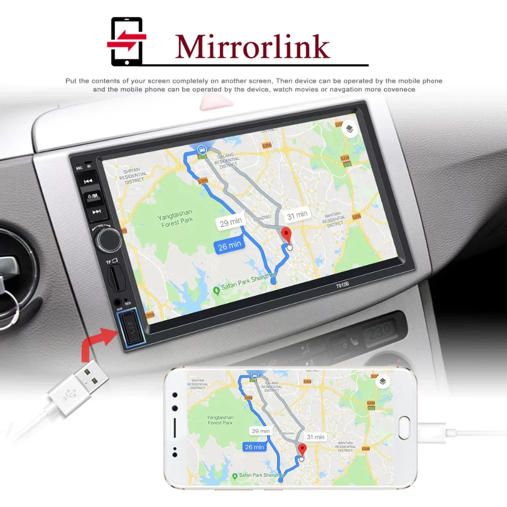 Polarlander with Screen link Din Car FM Player mirror Car AUX function MP5/4/3 4LED with SD HD Touch Double Audio USB Bluetooth backup 7-inch Multimedia camera radio Stereo Car