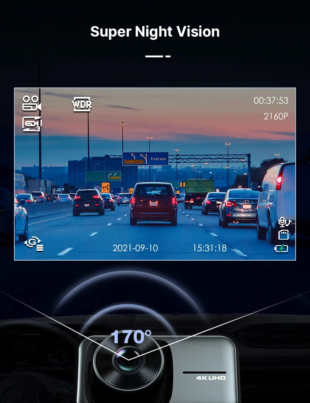 Dual Cam FHD Rear, Camera UHD WDR Camera 4K Front and Car DVR TOGUARD 1080P Dash Dash