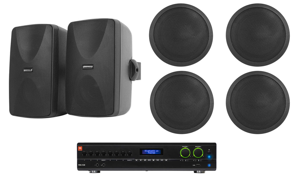 JBL Black Speakers Ceiling VMA2120 in 2-Ch 70V Wall+(4) Commercial Amplifier+(2)