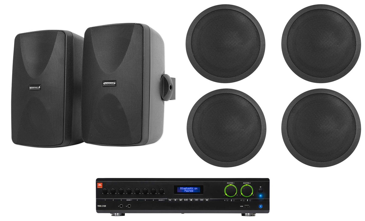 JBL Black Speakers Ceiling VMA2120 in 2-Ch 70V Wall+(4) Commercial Amplifier+(2)