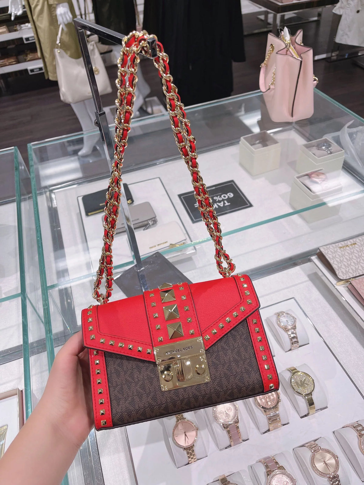 LEATHER MINI NWT SMALL BAG KORS ROSE Multi Dark CROSSBODY MICHAEL Sangria