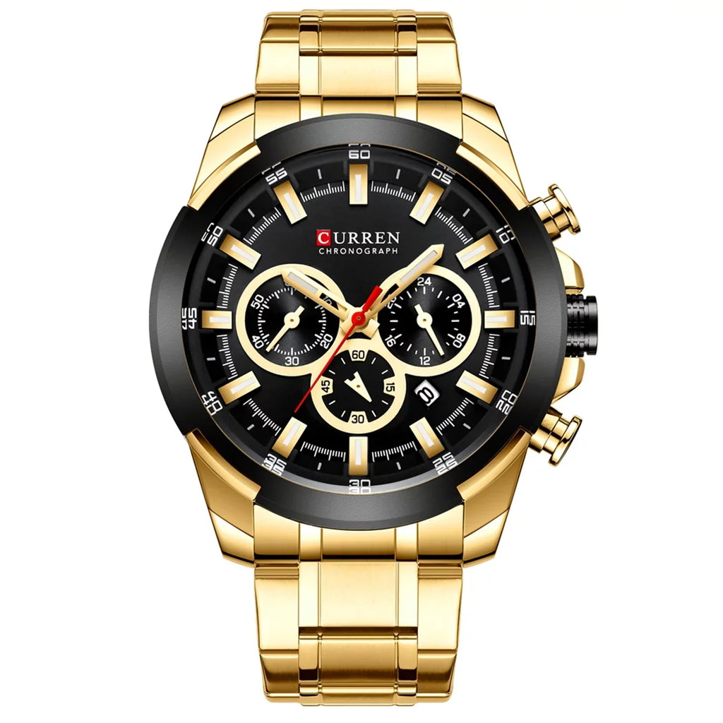 Stra Indicator Quartz Wristwatch Waterproof Male Hands with 8361 Man Chronograph Sub-Dials Three Luminous Date CURREN Watch for Second Minute Microsecond Watches Calendar Stainless Men Steel