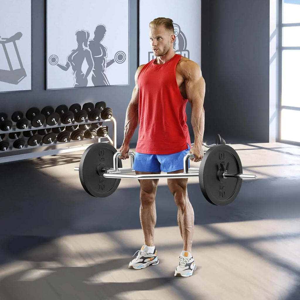 800Lbs Bar Hex Trap Finish Hex Deadlift Weight Bar With Squats, Capacity Power Bar 56" For Lifting Pulls, Deadlifts, Bar, Olympic Shrugs Two-Handle, Chrome Weight Folding