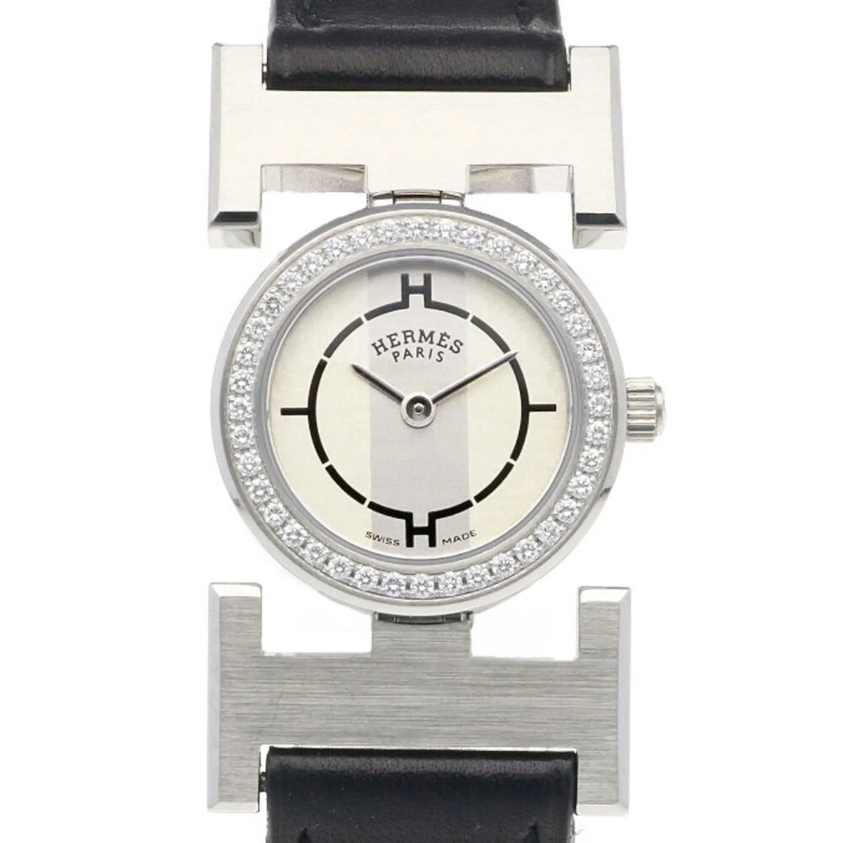 Watch Quartz Pre-Owned Stainless HERMES Steel (Good) PA1.230 Diamond Hermes Paprika Ladies Bezel