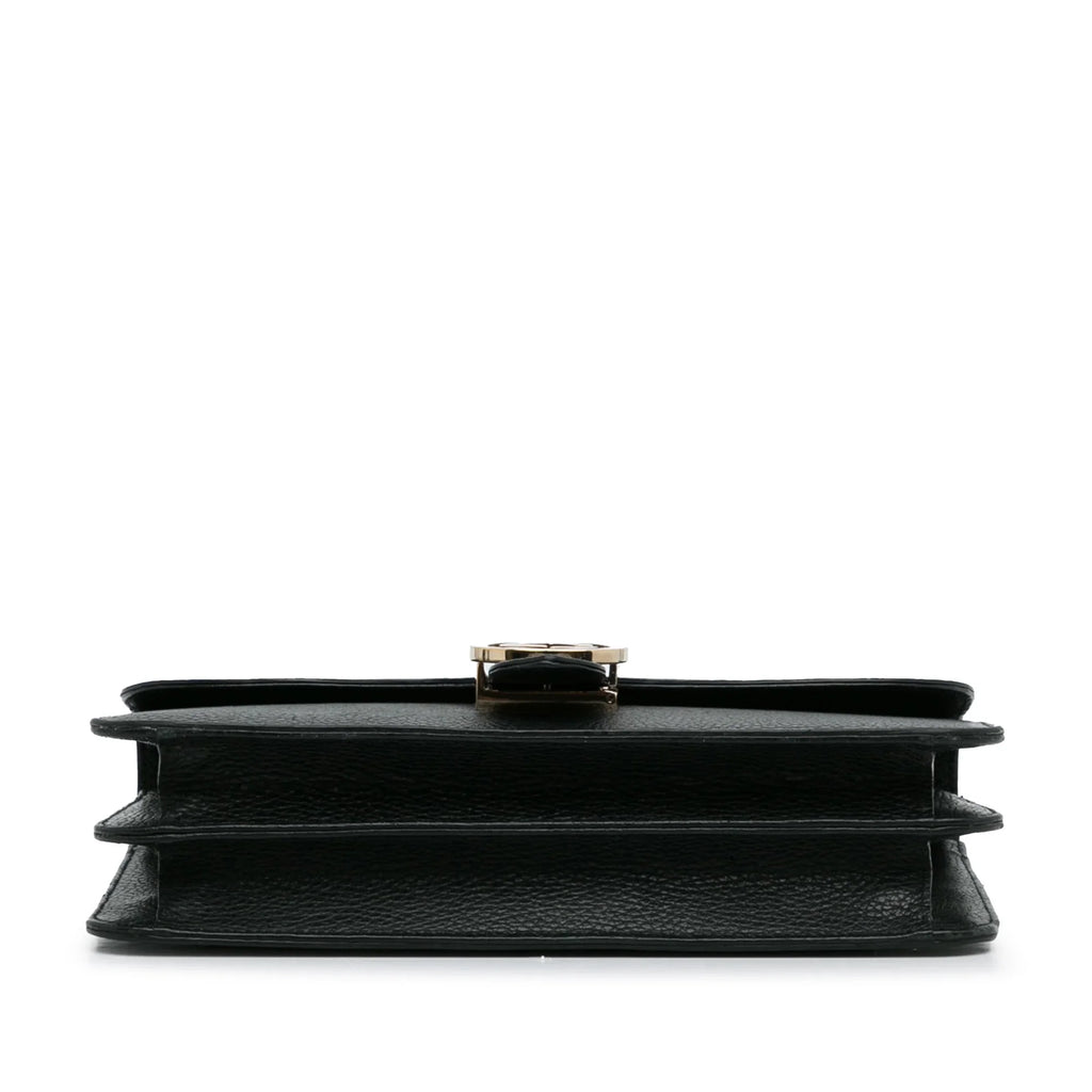 (Good) Authenticated G Leather Dollar Interlocking Crossbody Unisex Calf Gucci Medium Pre-Owned Bag Black
