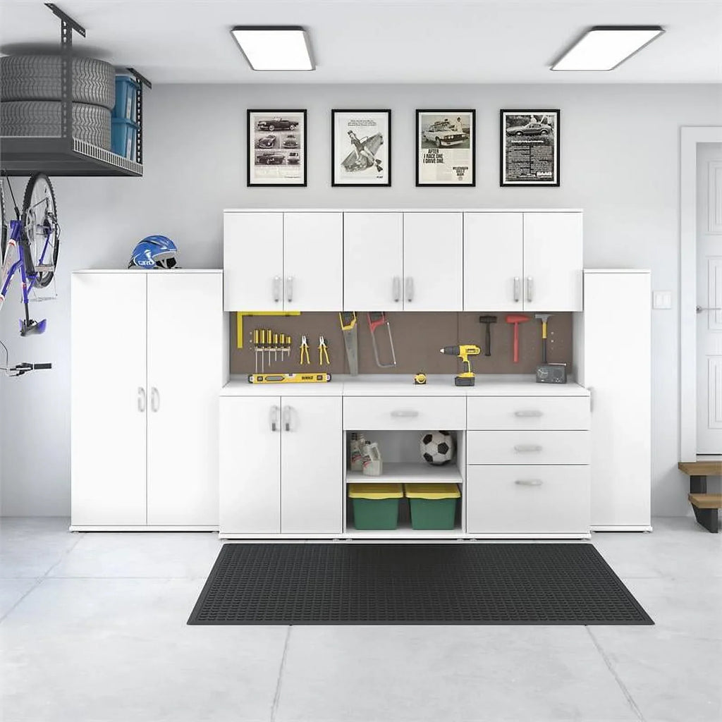 Row Pemberly Cabinet Engineered in White - Storage Tall Wood Garage