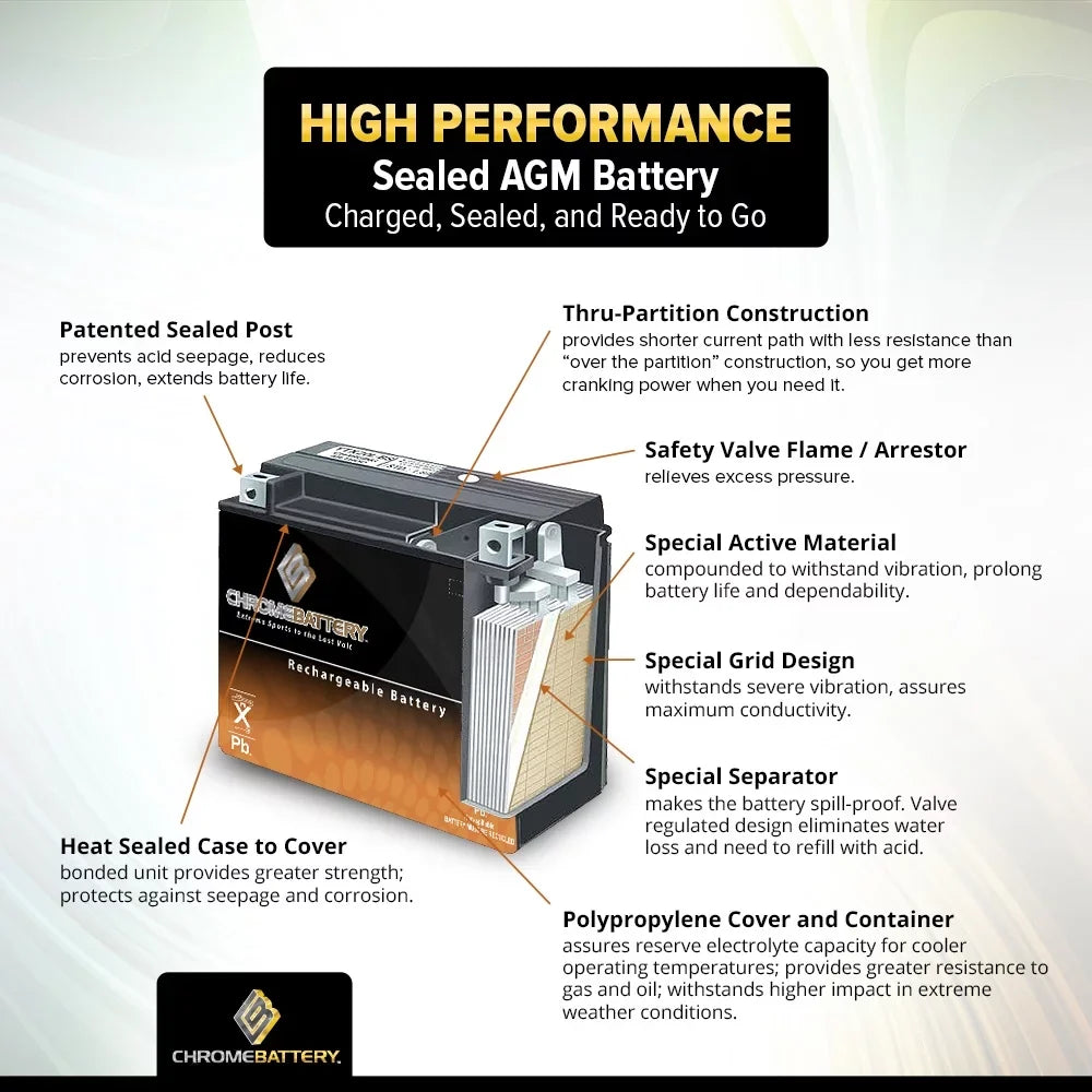 (14b-bs 12 Battery Performace Ah, Power Cca) Volts,12 Sports High Battery Chrome Yt14b-bs 135