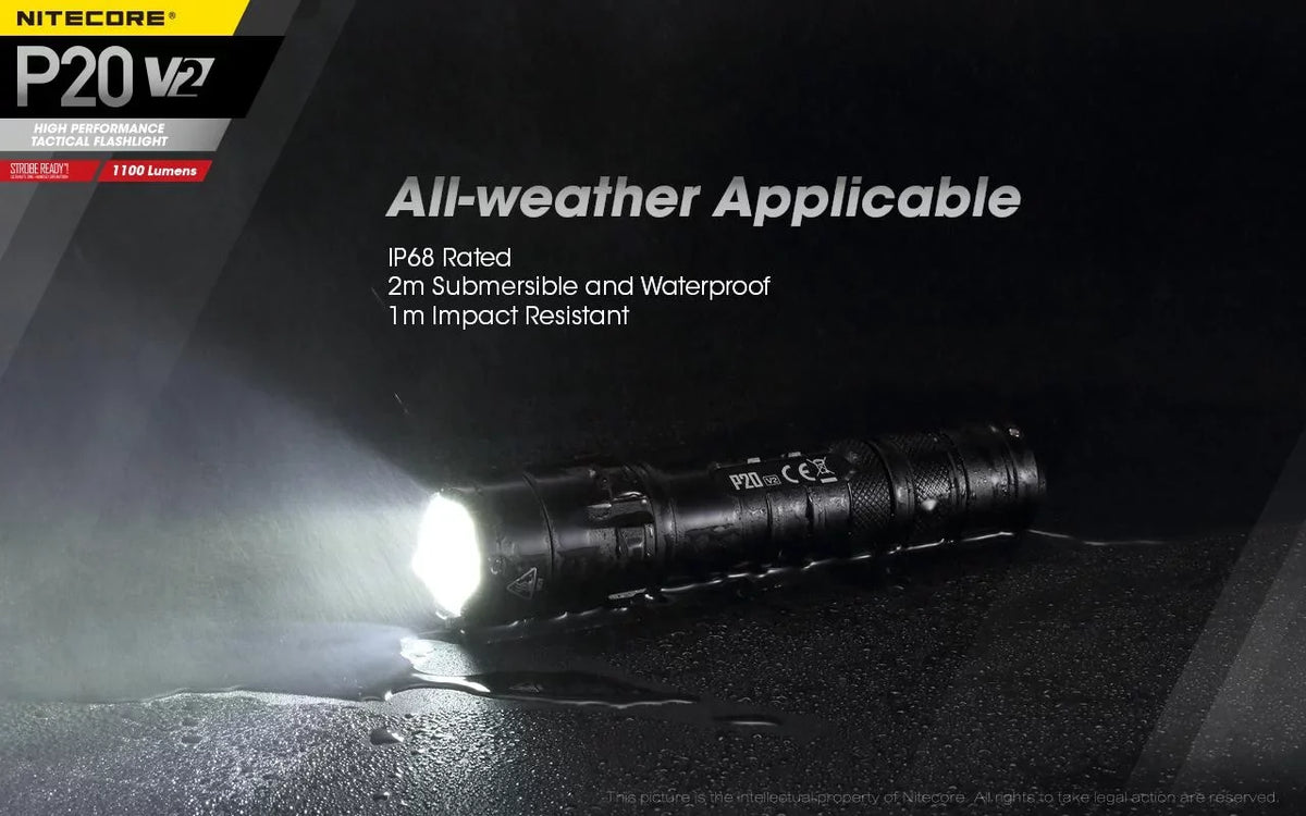 P20 - Combo: Flashlight V2 XP-L2 Tactical Lumens LED Battery 1100 V6 w/NL1834R Cord Eco-Sensa +Free - Nitecore CREE USB