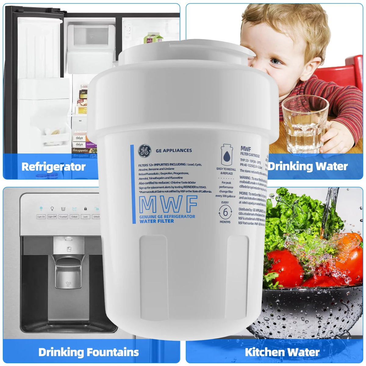GWFA , 6 Water MWF, with MWF Replacement Filter Fridge MWFP, Refrigerator MWFA,GWF, Pack Water Filter SmartWater MWFINT, Compatible
