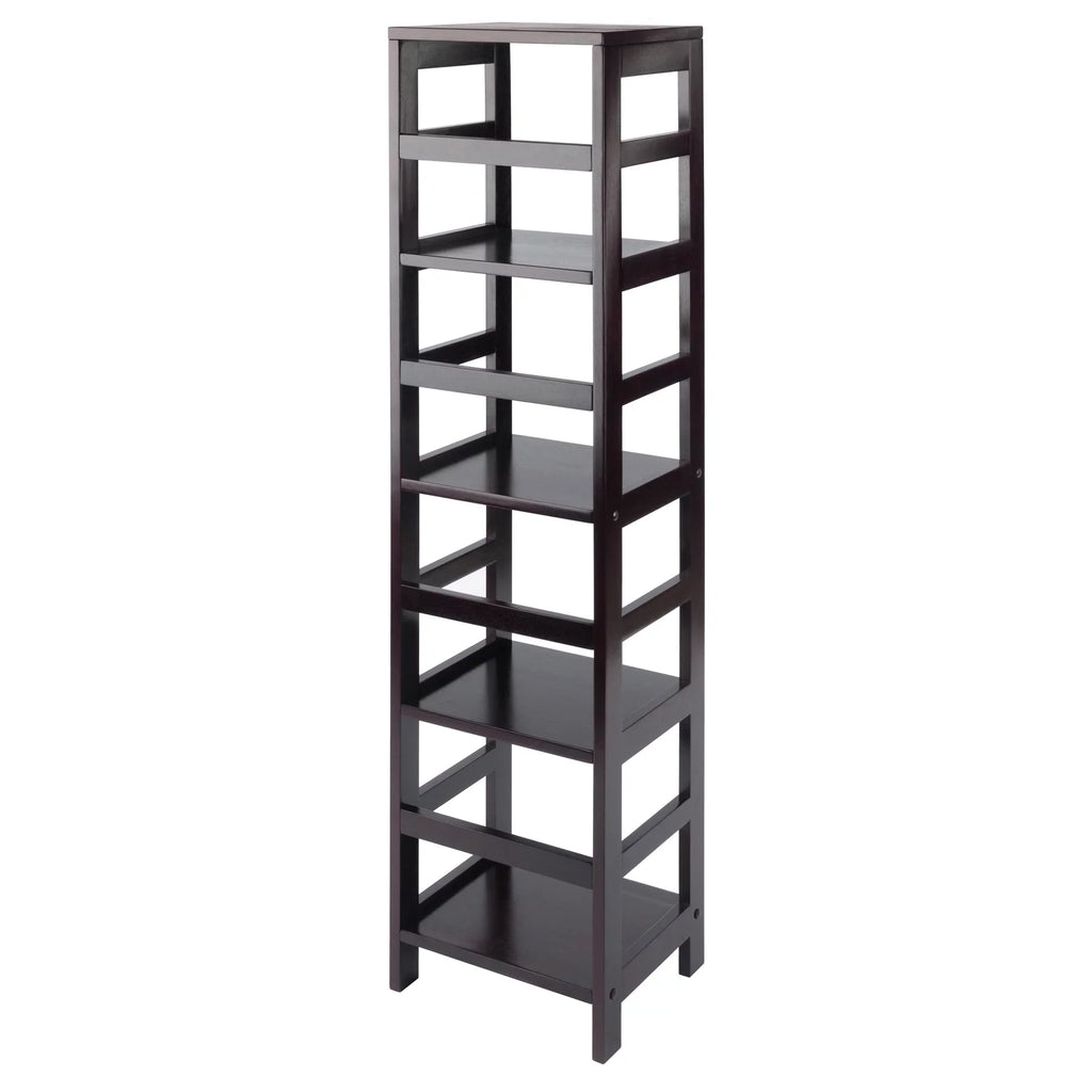 Capri Narrow 5-Pc Wood Finish Baskets, 4 Shelf Fabric Set, Espresso Black & Foldable Winsome